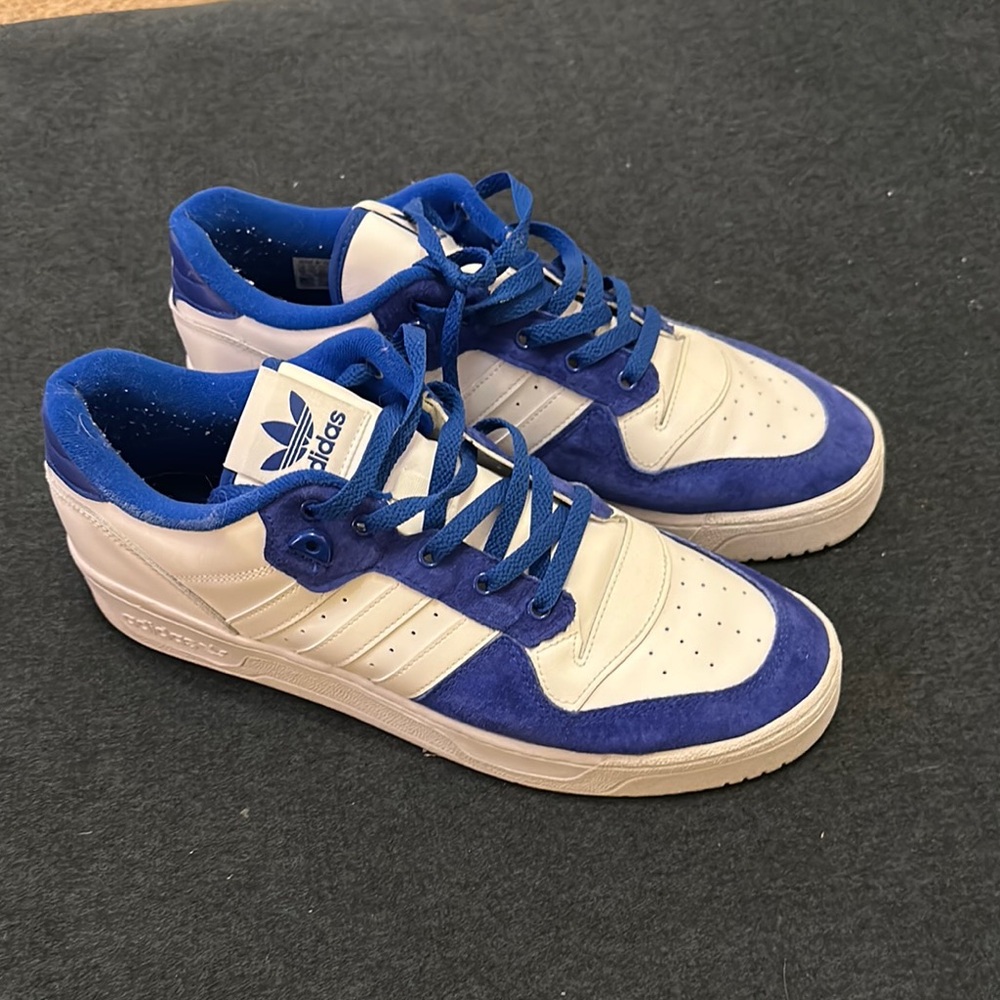 Adidas Men's Blue and White Sneakers issued by KU athletic program